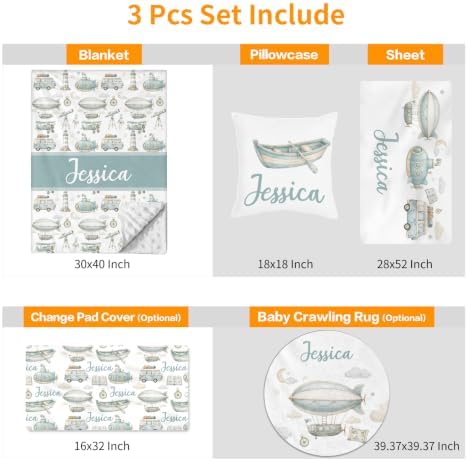 Custom Baby Boy Minky Crib Bedding Set, Airship Bedding 3 Pcs Set - Image 4