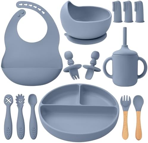 Silicone Baby Feeding Set 14 Pcs, Baby Led Weaning Supplies, Baby Spoons by LITTLERAWR