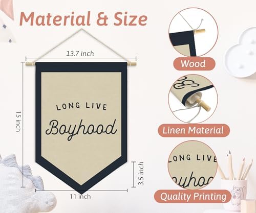 Boys Room Decor, Long Live Boyhood Linen Canvas Banner, Boy Nursery Wall - Image 7