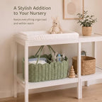 Handwoven Rattan Diaper Caddy Organizer Sage Green Scalloped Basket - Image 5