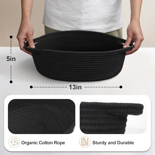 MEGASKET Black Woven Basket, 13” x 9” x 5” Cute Dog Toy Basket, Soft Cotton - Image 2