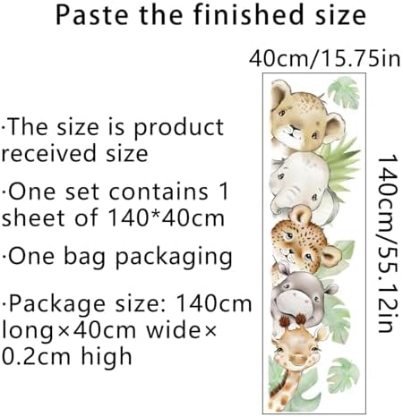 55.12 x 15.75 InchWatercolor Jungle Animal Wall Decals Tiger Elephant Zebra - Image 7