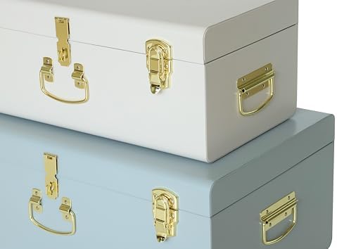 Vixdonos Decorative Large Metal Box Storage Trunk Chest Set of 2 College Dorm - Image 3
