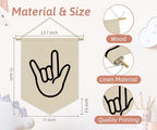 Kids Room Decor, Boy Nursery Linen Canvas Banner, I Love You Hand Sign Neutral - Image 4