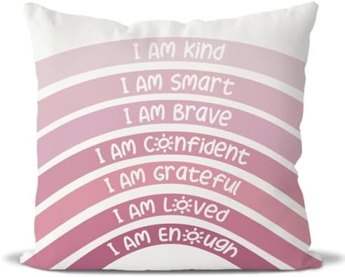 QIYUHOY Pink Boho Rainbow Classroom Throw Pillow Covers, 24x24 Inch by QIYUHOY