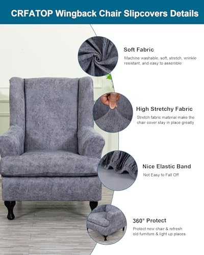 CRFATOP Wingback Chair Covers Stretch Armchair Slipcovers - Image 2