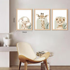 Framed Cute Animal Wall Art Nursery Decor Set of 3, Watercolor Elephant Giraffe - Image 3