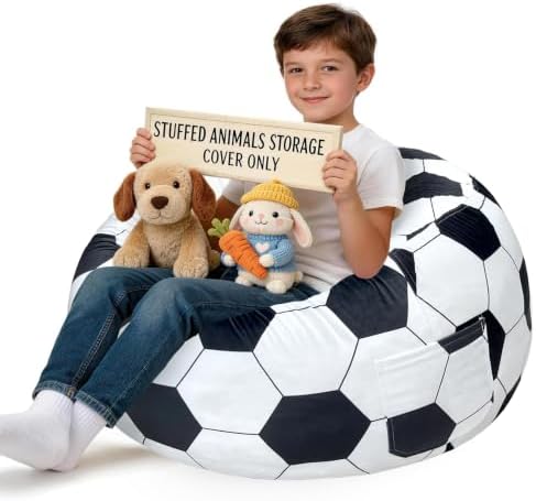 Lukeight Soccer Stuffed Animal Storage Bean Bag Chair Cover by Lukeight