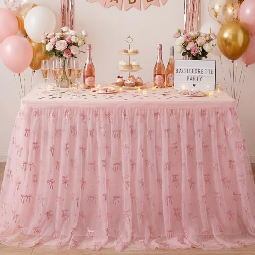 4 Pcs Pink Bow Table Runners 29 X 70 Inch Tulle Lace Party - Image 4
