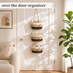 TeoKJ Over the Door Hanging Basket, 3-Tier Woven Cotton Wall-Mounted Storage - Image 2