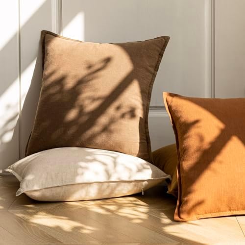 Foindtower Linen Solid Decorative Throw Pillow Covers 20x20 Cocoa Brown - Image 5