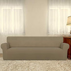 PureFit Stretch Couch Covers for Sofa 4 Seater Slipcovers Tan - Image 2