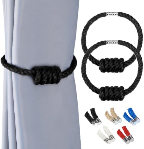 BEL AVENIR Magnetic Jute Curtain Tiebacks 2 Pack Hand-Woven Curtain Ties by BELAVENIR