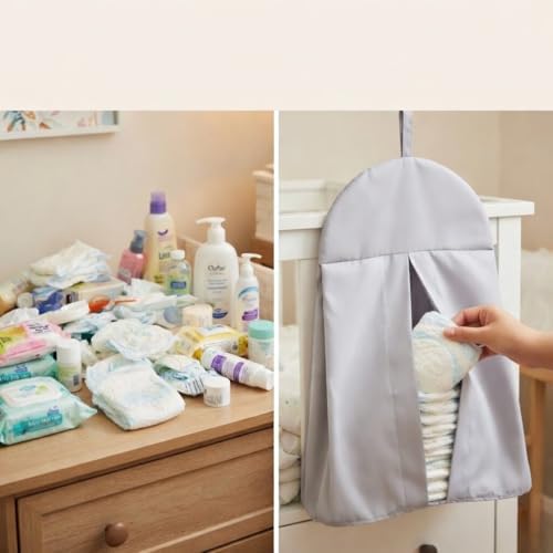 EVERYDAY KIDS Hanging Nursery Diaper Storage Organizer Portable Foldable Diaper - Image 5