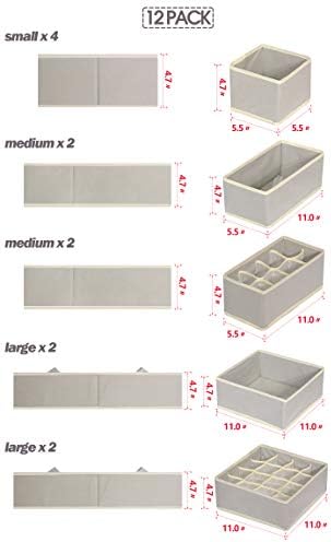 TENABORT 12 Pack Foldable Drawer Organizer Dividers Cloth Storage Box Closet - Image 2