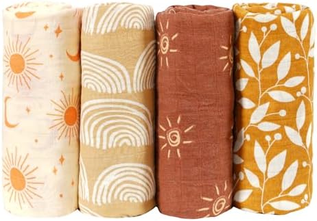4 Set Muslin Swaddle Blankets Receiving Blanket - Image 2