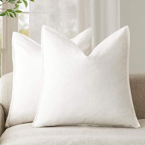 Foindtower Linen Solid Decorative Throw Pillow Covers 20x20 Cream White by Foindtower