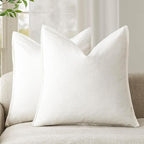 Foindtower Linen Solid Decorative Throw Pillow Covers 20x20 Cream White by Foindtower