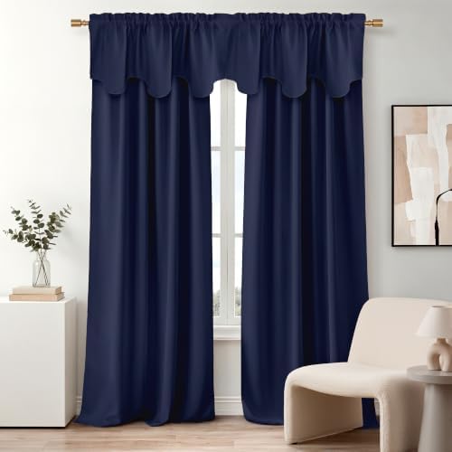 NICETOWN Navy Blue Valance Elegant Design Scalloped Window Valance - Image 6