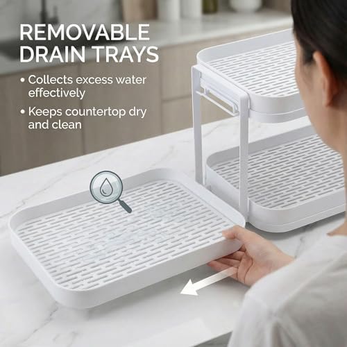 2-Tier Cup Drying Rack with Removable Drainboard, Rust-Proof Iron Mug Organizer - Image 4