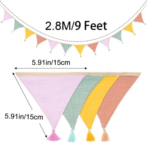 G2PLUS Cotton Fabric Bunting Banner, 9Ft Mixed Color Triangle Pennant Banner - Image 2