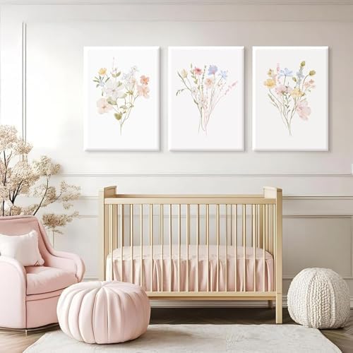 Nursery Wildflower Wall Art Girl Flower Canvas Wall Decor Floral Nursery Art - Image 3