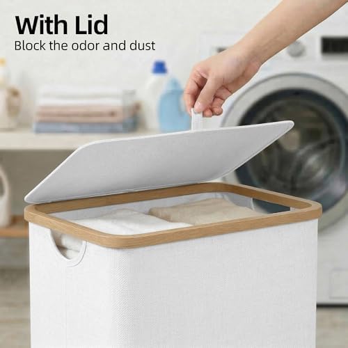 efluky Laundry Hamper with Lid, 100L Tall Laundry Basket with Bamboo Handles - Image 2