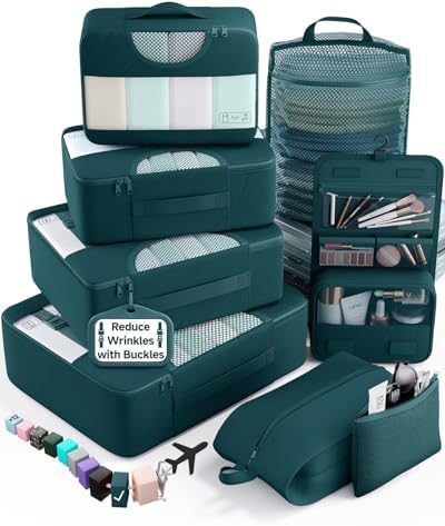Veken 8 Set Packing Cubes for Travel Essentials, Anti-Wrinkle Buckled Suitcase by Veken