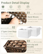 SETVSON Storage Basket with Lid Wicker Baskets - Image 3