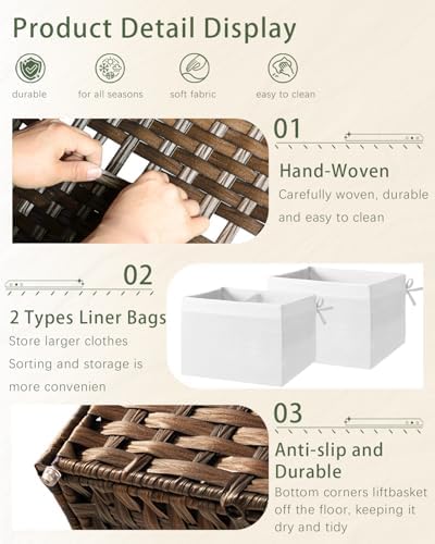 SETVSON Storage Basket with Lid, 2-Lid PE Rattan Storage Bin - Image 3