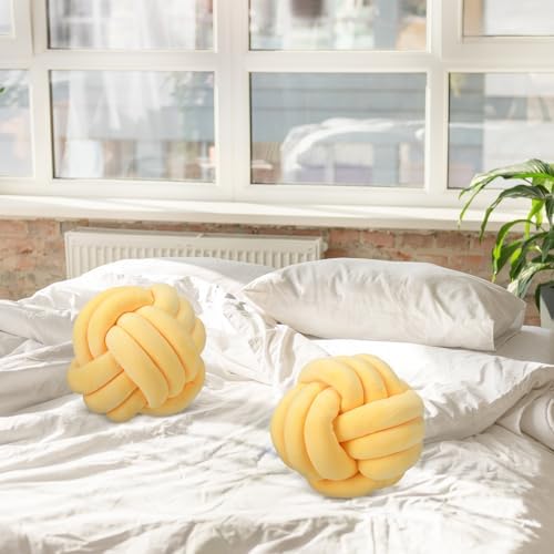 Namalu 7.87 Inches 2 Pcs Knot Pillow Decorative Throw Pillow, Light Yellow - Image 5