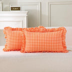 2 Pack Orange Gingham Lumbar Throw Pillow Shams 12''x20'' by KMASANIJI