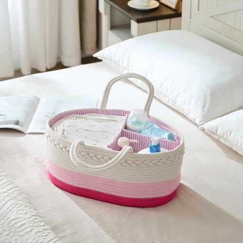 luxury little Diaper Caddy Organizer, Large Cotton Rope Nursery Baby Basket - Image 3