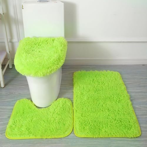 Green Bathroom Rugs Sets 3Piece Bath Mat Solid Bath Rug Floor Mats Washable by Eanpet