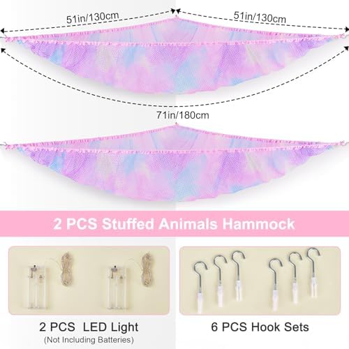 Stuffed Animals Hammock with LED Light Toy Net Room Decor Corner Storage - Image 5
