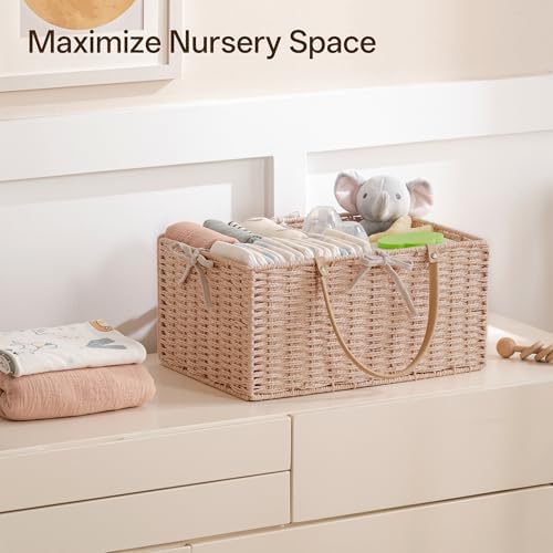 Angelhood Large Baby Diaper Caddy Organizer, Paper Rope Storage Baskets - Image 5