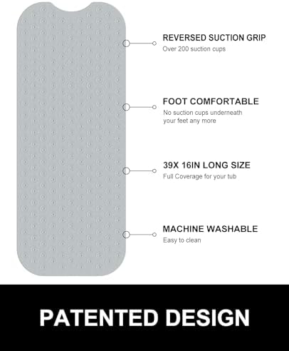 OTHWAY Reverse Suction Cup Bath Mat: 39x16 inch Extra Long Bathmat│Perfect - Image 4