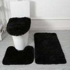 Black Bathroom Rugs Sets 3Piece Bath Mat Solid Bath Rug Floor Mats Washable by Eanpet