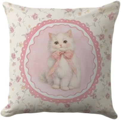 White Cat Pillow Cover 18x18 by Unknown