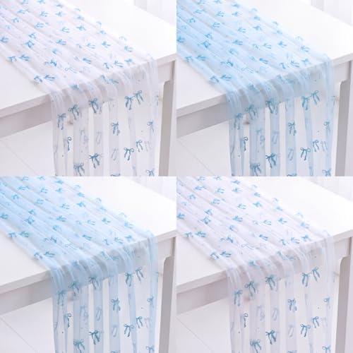 4 Pcs Blue Bow Table Runner 29 X 70 Inch Tulle Wedding by Windkream