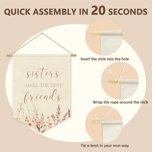 Girls Room Decor, Sisters Make the Best Friends Linen Canvas Banner, Wildflower - Image 5