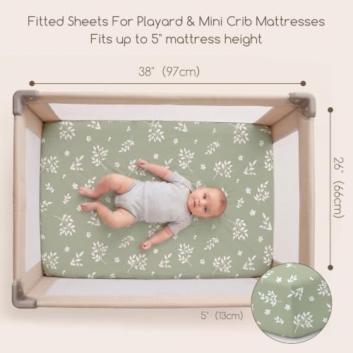 Pack and Play Mattress Sheets Fitted, 3 Pack Mini Crib Sheets - Image 4