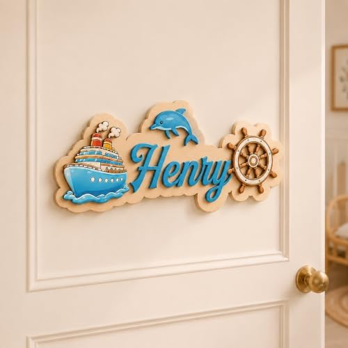 Custom Name Sign for Nursery, Personalized Wooden Kids Room Door Sign by Unknown