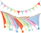 Pre-Strung Cotton Fabric Bunting Banner, 9Ft Multicolor Triangle Pennant Banner by G2PLUS