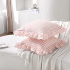 2 Pack Blush White Gingham Ruffle Throw Pillow Covers 18''x18'' - Image 3