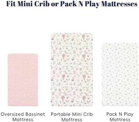 PHF 3 Pack Soft Mini Crib Sheets, Floral & Animal Pack N Play Sheets - Image 6