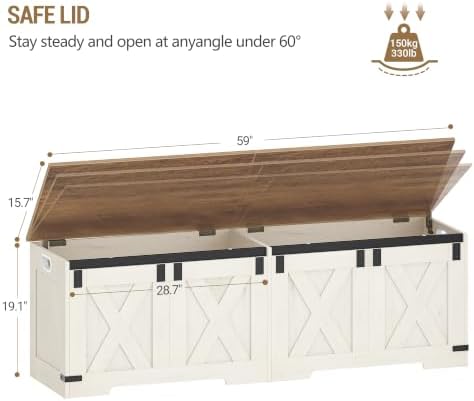 Hzuaneri 59" Farmhouse Storage Chest and Bench | 70 Gal | 330lb Seat - Image 3