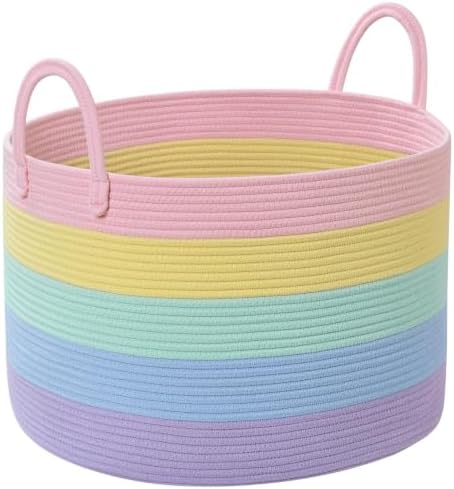 67L Large Rainbow Blanket Basket, Cotton Rope Baby Laundry Hamper by Degeyoyo