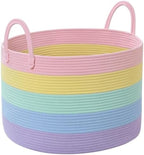 67L Large Rainbow Blanket Basket, Cotton Rope Baby Laundry Hamper by Degeyoyo