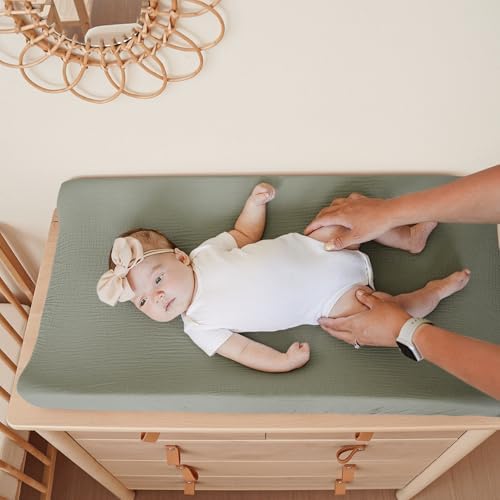 Konssy 100% Cotton Muslin Changing Pad Cover 2 Pack - Image 2